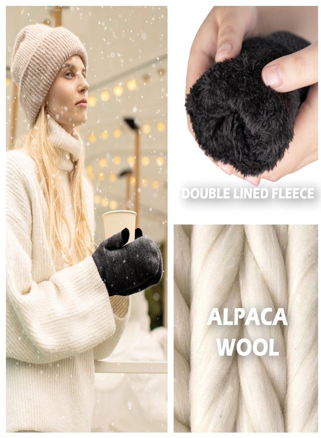 Rahhint Alpaca Wool Mittens for Women Men Double Layer Fleece Lining Winter Gloves Touch Screen Windproof Warm Gloves Gifts Size-L - Image 4